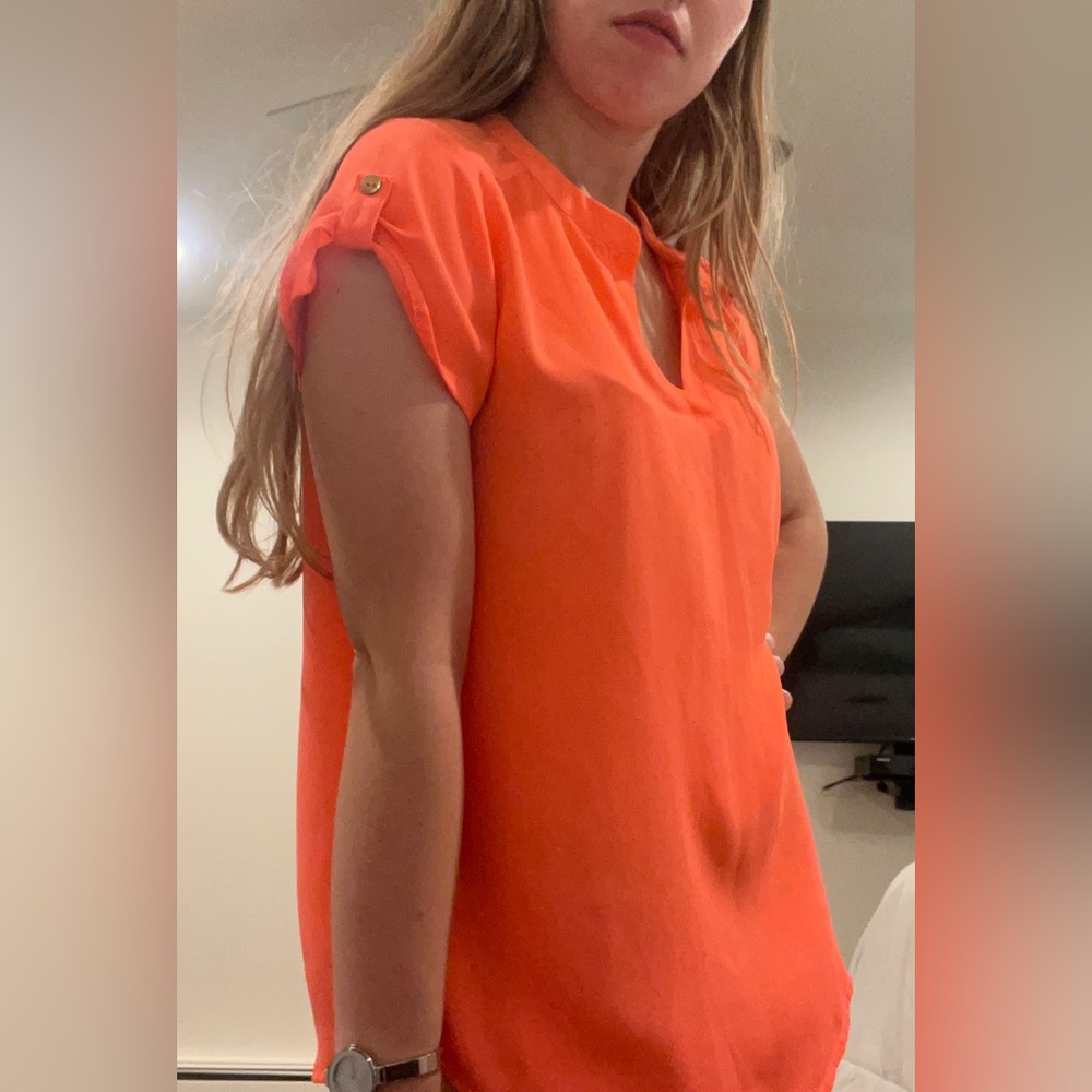 Persaya (?)  Foreign Brand Red Orange Top Blouse Shirt Loose V Neck Women’s